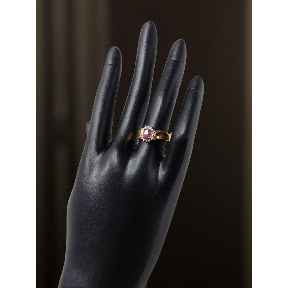 vintage two tone yellow and white gold plated genuine ruby with diamond chips ri - Picture 10 of 15